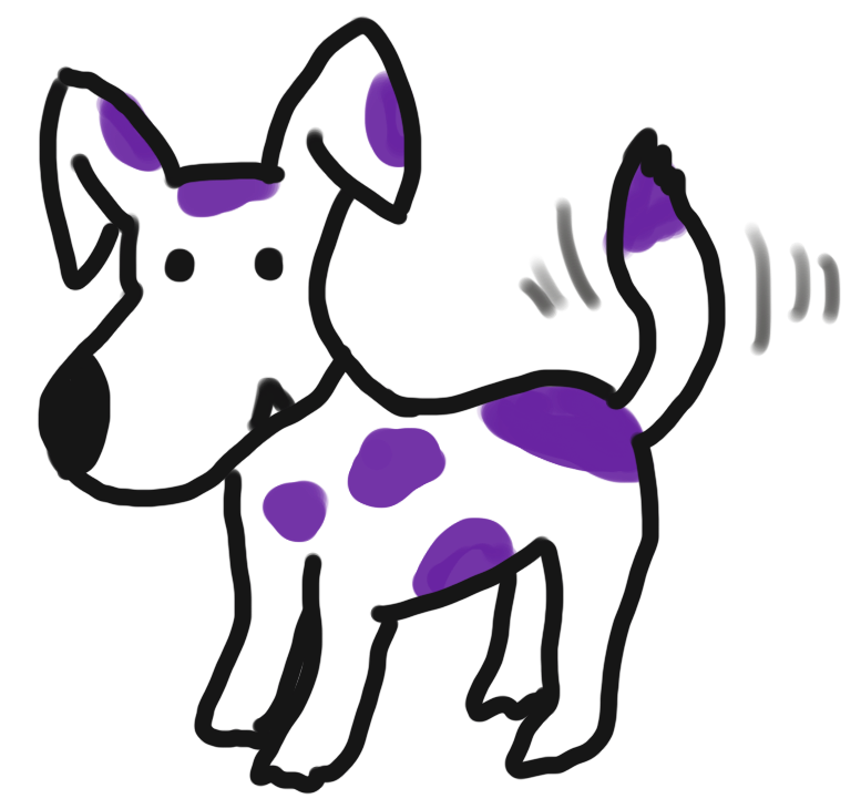 sketch of a cute dog with pink dots